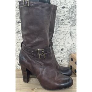 Frye Miranda Slouch Heeled Boots Brown Leather Sz 9 Career Office Business